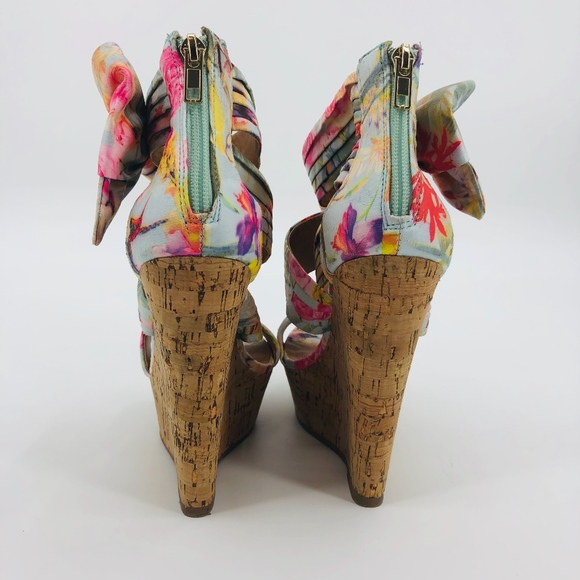 Floral Summer Bow Platform Wedges - Picture 5 of 8